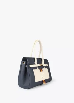 Bolso shopper azul y blanco