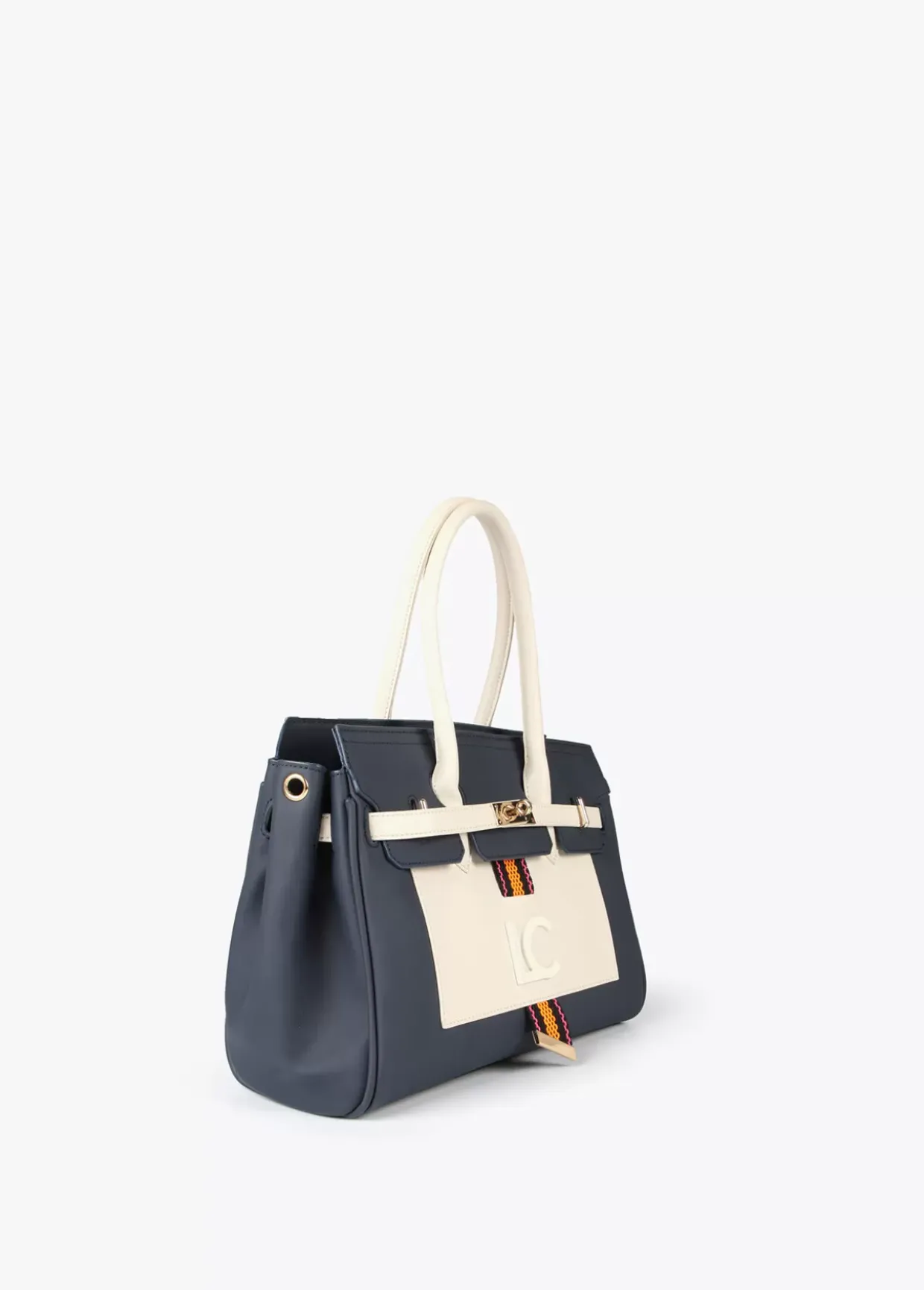 Bolso shopper azul y blanco