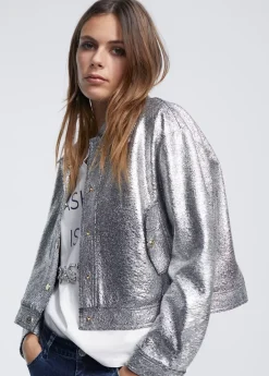 Bomber craquelado plata