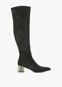 Bota caña alta con tacón dorado