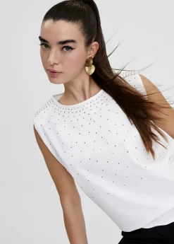 Camiseta hombreras strass