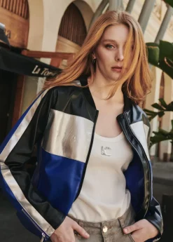 Cazadora biker tricolor