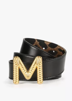 Cinturón reversible estampado animal y negro