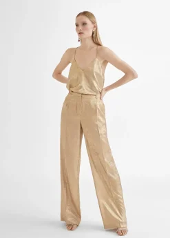 Pantalón recto dorado y tornasolado