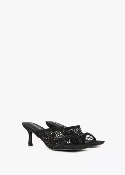 Sandalia de tacón  y malla de strass