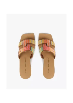 Sandalia plana efecto rafia multicolor