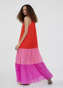 Vestido largo tricolor