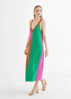 Vestido largo tricolor