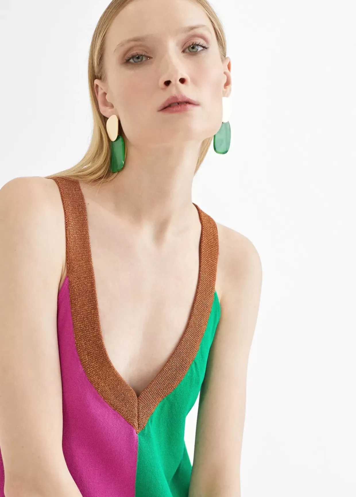 Vestido largo tricolor