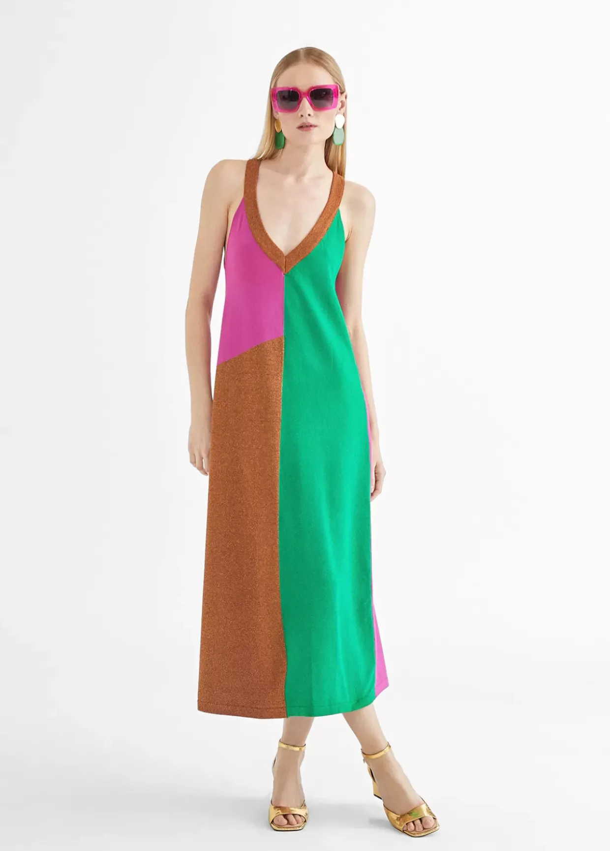 Vestido largo tricolor