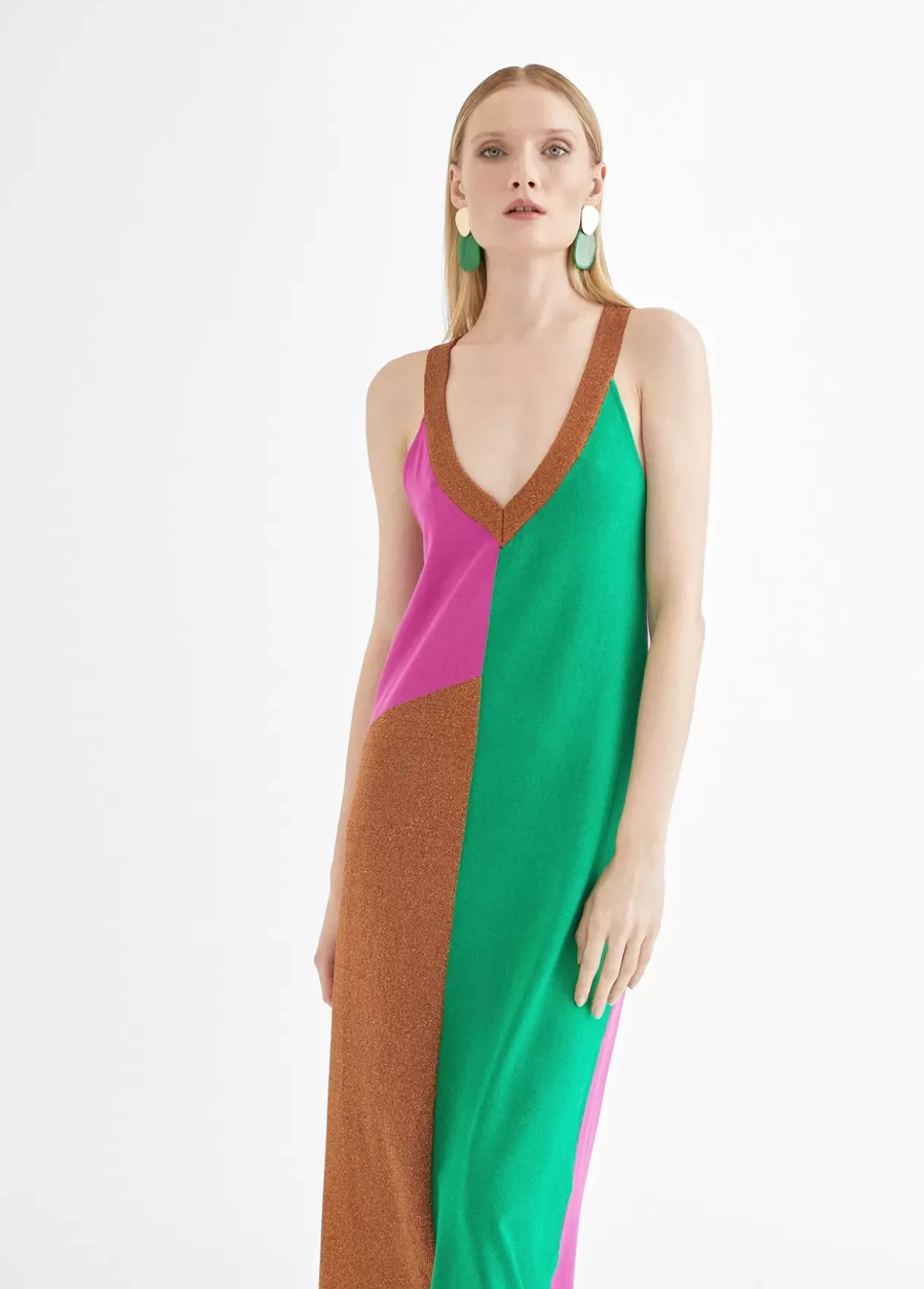 Vestido largo tricolor