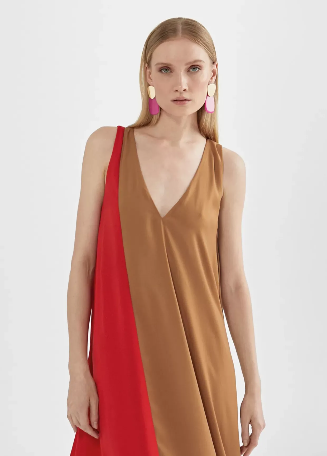 Vestido midi bicolor