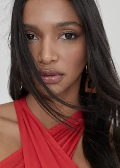 Vestido midi cuello halter cruzado