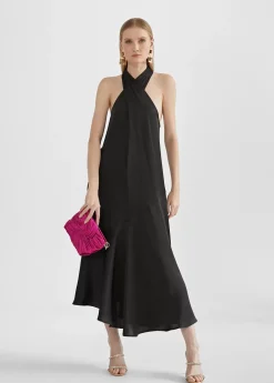 Vestido midi cuello halter cruzado