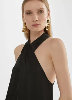 Vestido midi cuello halter cruzado