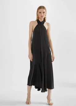 Vestido midi cuello halter cruzado